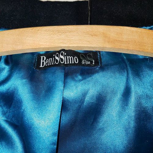 Benissimo coat black with turquoise lining like new, wool
