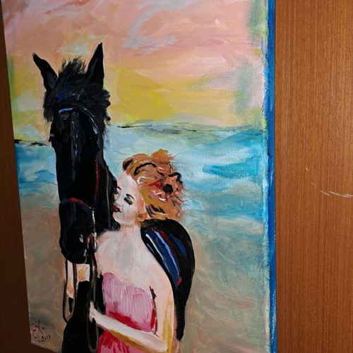 Handmade painting Sunset Meeting like new