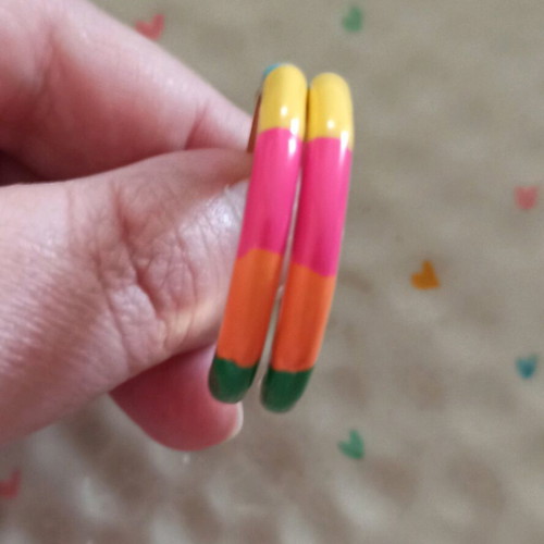 Striped multicolor hoop earrings made of steel like new