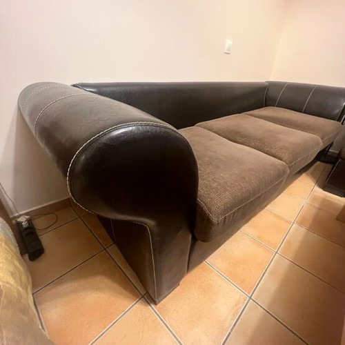 Three-seater corner sofa with leather armchair like new