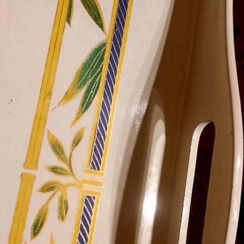 Wooden serving tray white lacquer with exotic design, like new