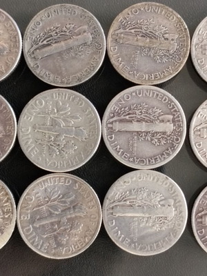 12 αμερικανικά νομίσματα Mercury dime με 90% ασήμι και 27 γρ. καθαρό ασήμι