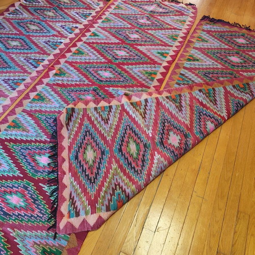 Handmade loom-woven rugs used, set of 3, various sizes