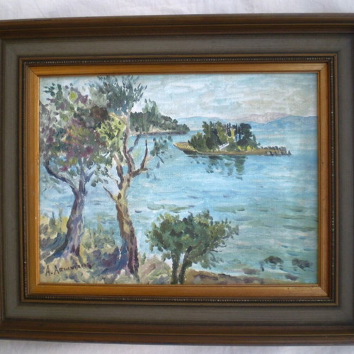Pontikonisi Corfu oil painting used, Alexandros Asonitis