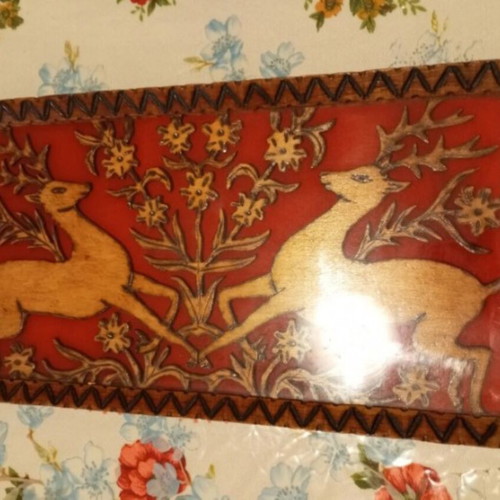 Wooden tray with deer like new, handmade