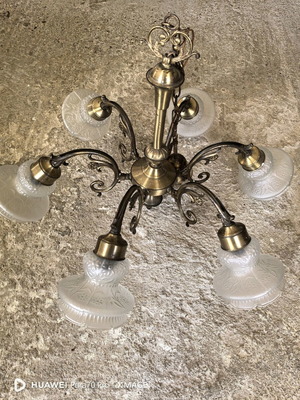 Vintage ceiling chandelier used with 6 lights and embossed glass