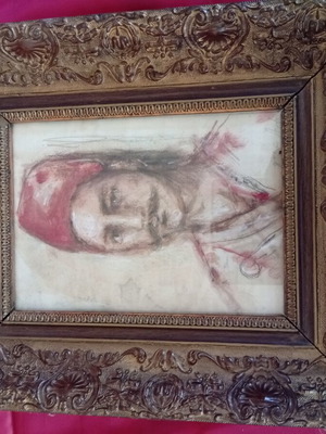 Philellinic signed painting in old frame, used