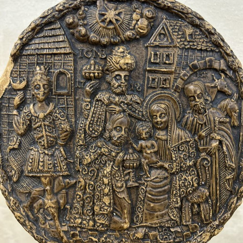 Antique wax plaque 1718, Adoration of the Magi