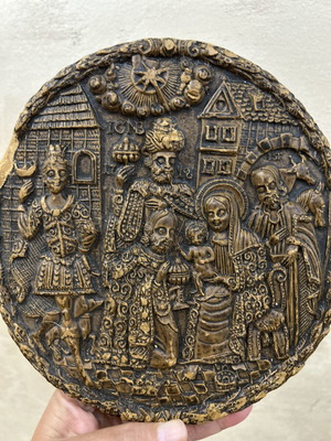 Antique wax plaque 1718, Adoration of the Magi