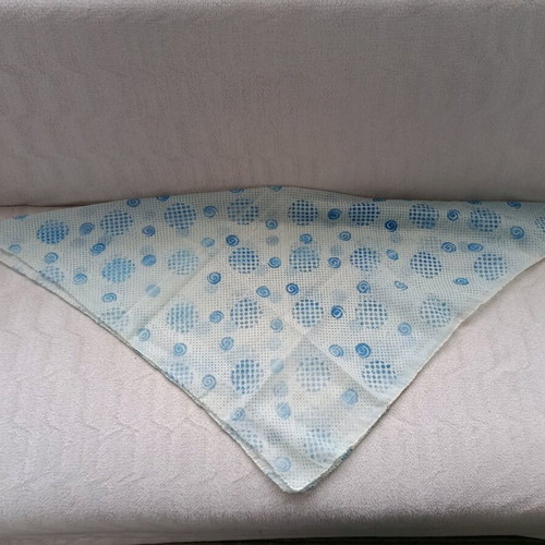 Headscarf used, white and turquoise, size 78/78 cm