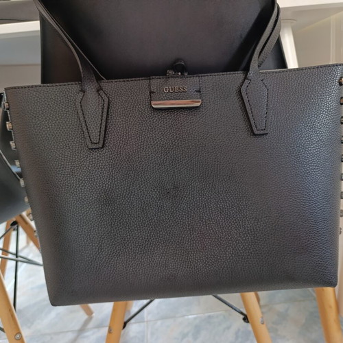 Guess Black Tote Shoulder Bag used, eco leather, beige details