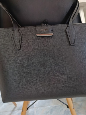 Guess Black Tote Shoulder Bag used, eco leather, beige details