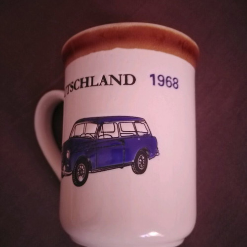 Staffordshire collectible ceramic mugs set of 2 like new with vintage car designs