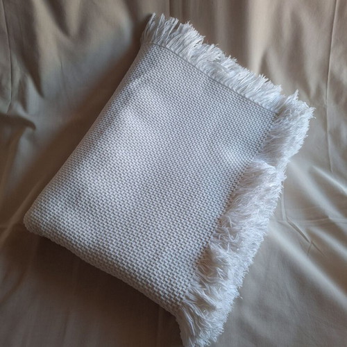 White cotton tablecloth 155x106 cm with fringed waffle weave