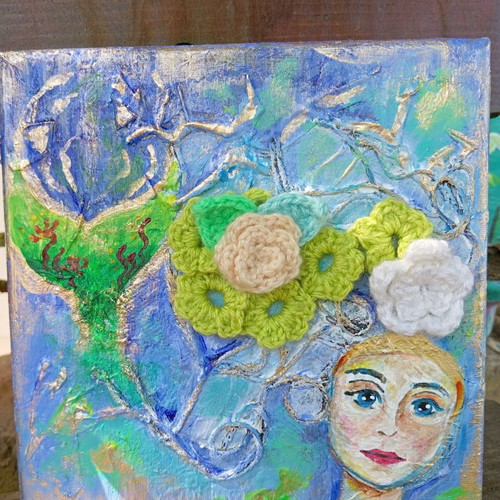 Painting 20x20cm with crochet new
