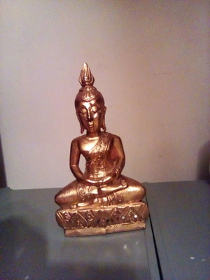 Wooden statue painted gold color, about 29 cm