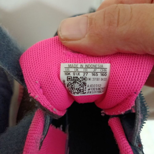 Adidas athletic shoes used, size 27, blue and pink