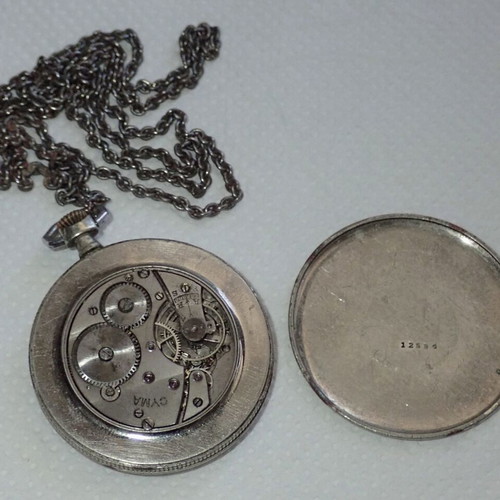 Cyma Swiss Pocket Watch 1930s used with chain and 6 stones