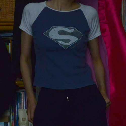 Vintage Y2K Supergirl Raglan Top used, blue and white graphic tee