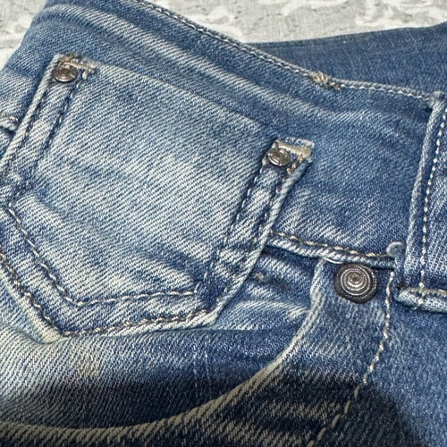 Jeans like new blue color with bows, size S/M