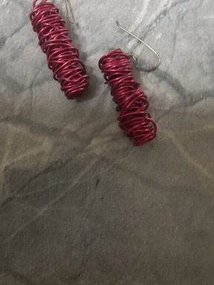 Handmade earrings red burgundy, like new, stainless wire, dangle
