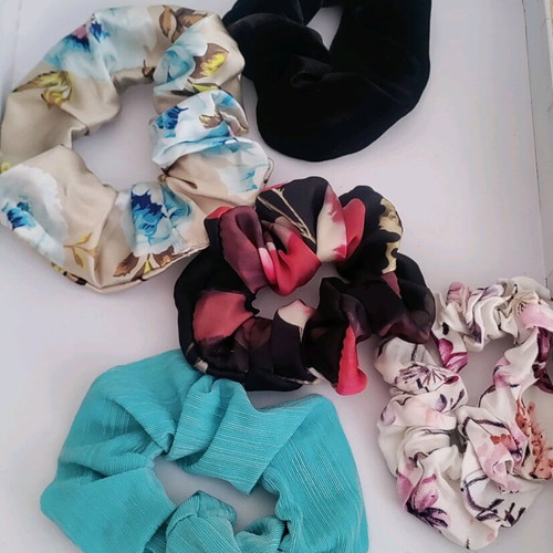 Scrunchies set of five, new, multicolored