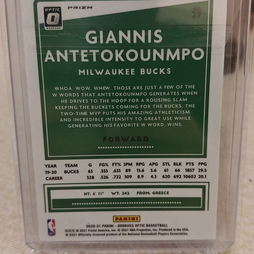 2020-21 Panini Donruss Optic Giannis Antetokounmpo Blue Velocity Prizm card used