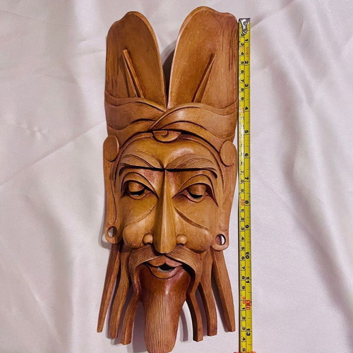 Vintage wooden handmade warrior mask from Far East like new