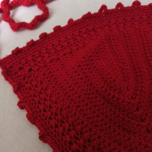 Handmade knitted bikini top size small new, red