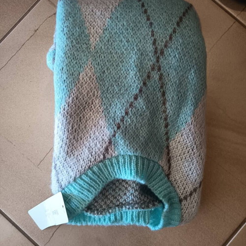Knitted pullover turquoise and white, new