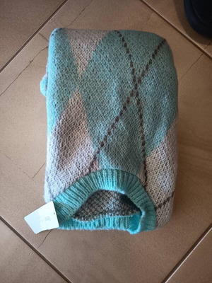 Knitted pullover turquoise and white, new