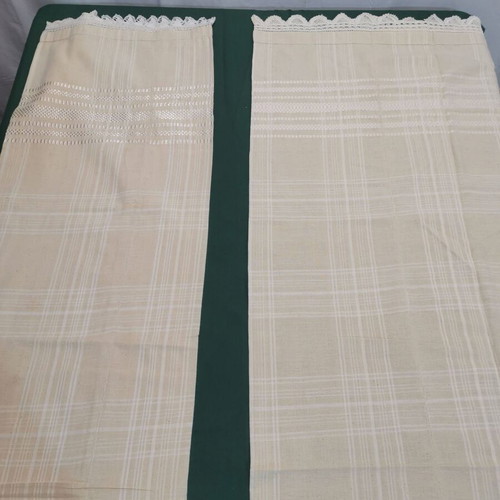 Pair of woven bed sheets with crochet lace used, 1950s era