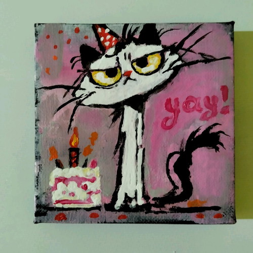 Happy Birthday canvas painting new, acrylic 10×10 cm