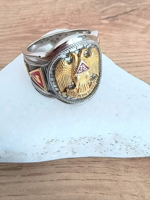 Scottish Rite Sterling Silver 925 Masonic Ring 18K Gold Plated New