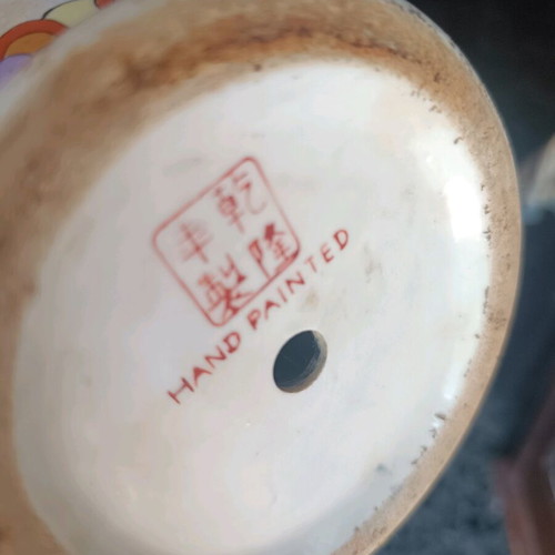 Handmade porcelain vase with peacocks vintage decoration