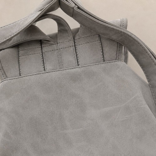 Eco Leather Drawstring Backpack with Burgundy Lining like new, grey