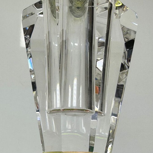Vintage faceted crystal perfume bottle with iridescent prism base