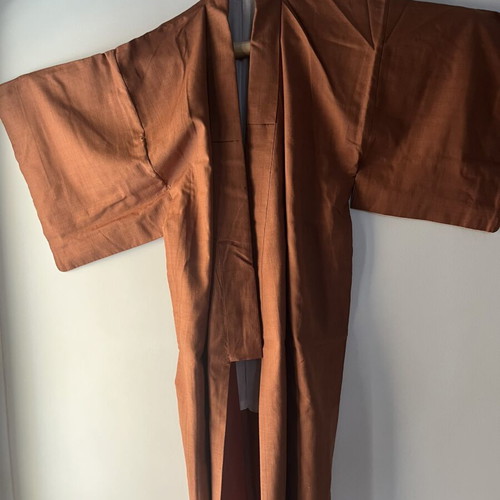 Japanese kimono silk and cotton, orange, 180cm