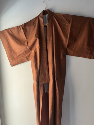 Japanese kimono silk and cotton, orange, 180cm