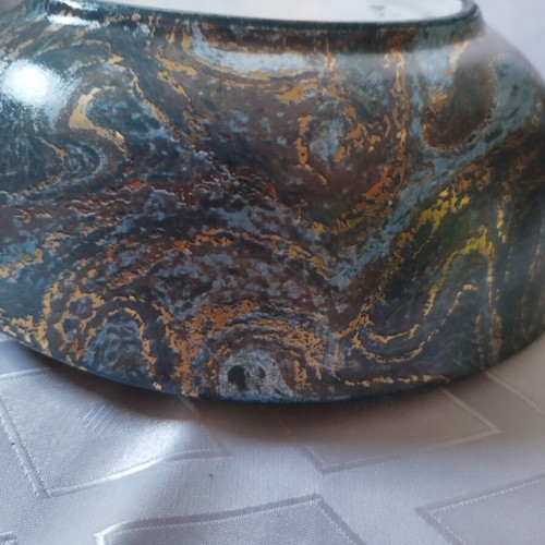 MSL Vintage 20cm Blue Marble Fondue Bowl with Gold, Made in Greece