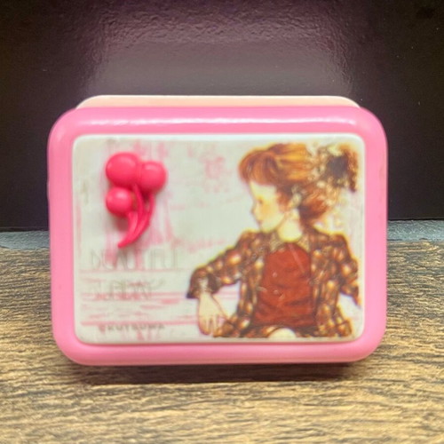 Vintage pink box "Beautiful Sunday" Kutsuwa Japan used