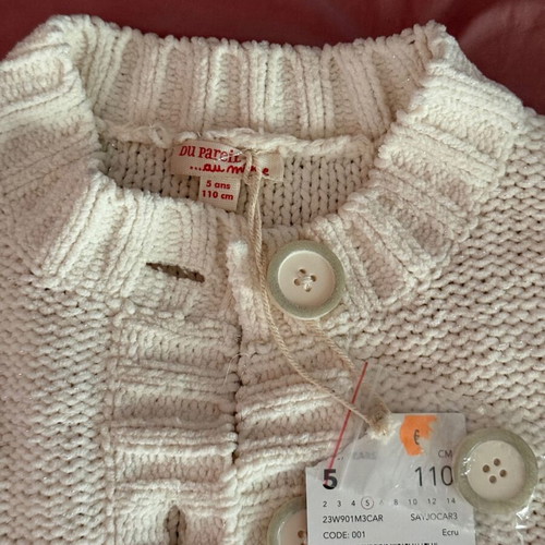 Dpam children's cardigan new for 5 years 110 cm white and beige