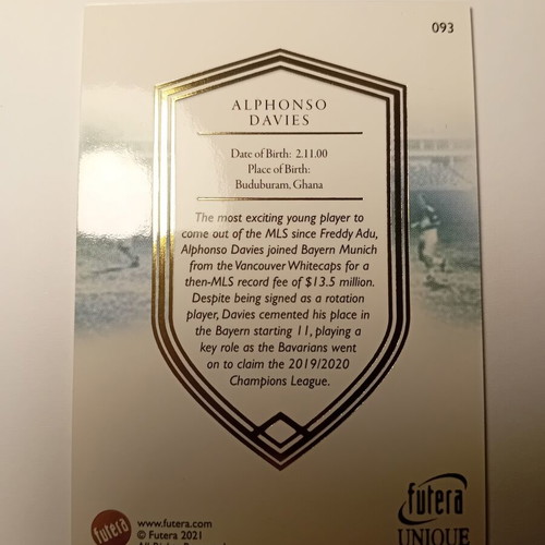 Futera Unique Rookies Alphonso Davies sticker card new