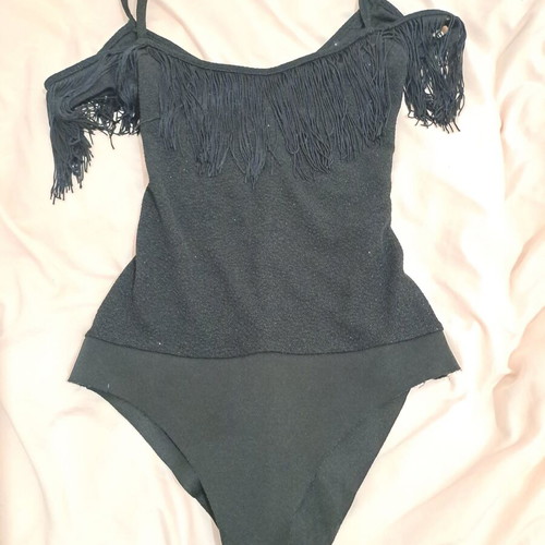 Bershka bodysuit small black shiny with fringes like new