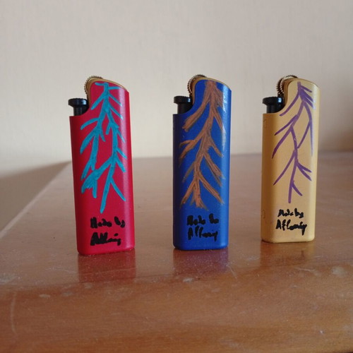 Hand-painted lighters with cat design, set of 3