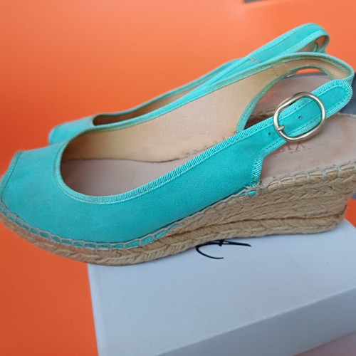 Viguera women's summer espadrille platform peep toe shoes used, mint