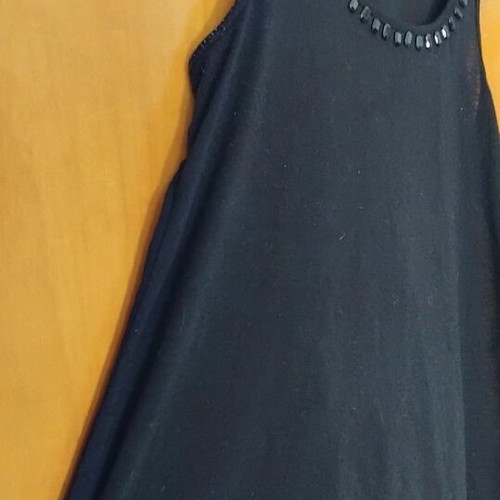 Blouse with Stones on Neckline Like New, Black, Alpha Line, Cotton Fabric