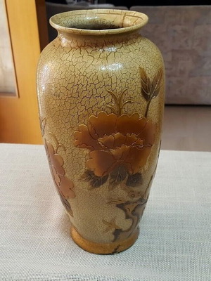 Crackle vintage κεραμικό βάζο μεταχειρισμένο με floral μοτίβο