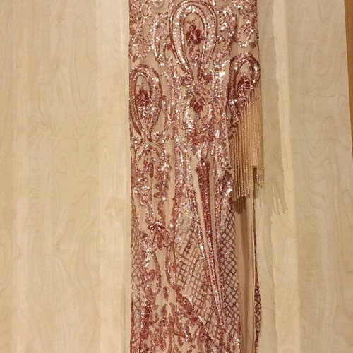Pink maxi sequin dress like new with side slit and beads
