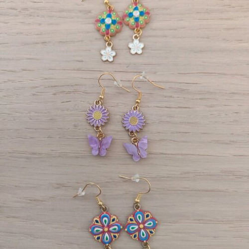 Dangling earrings new, 3 pairs multicolored